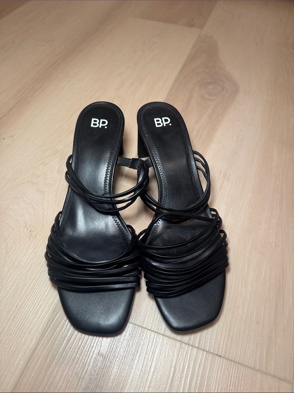 bp Black Multi-Strap Slide Heels